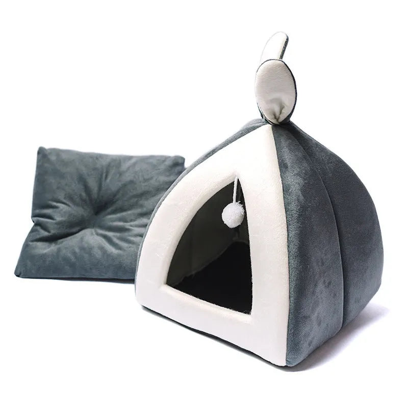 Cloth cat house pet nest for cats and small dogs in grey, pink, or yellow, sizes S to XL