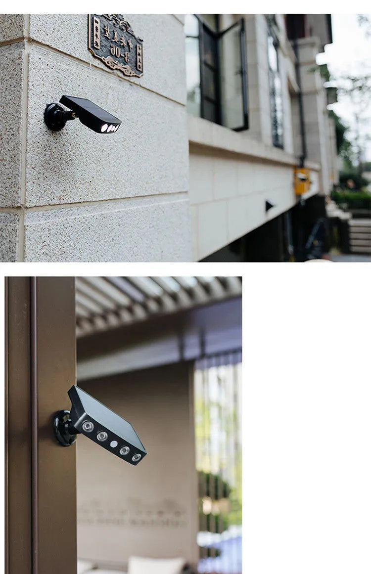 Black solar-powered motion sensor wall lamp mounted on exterior wall