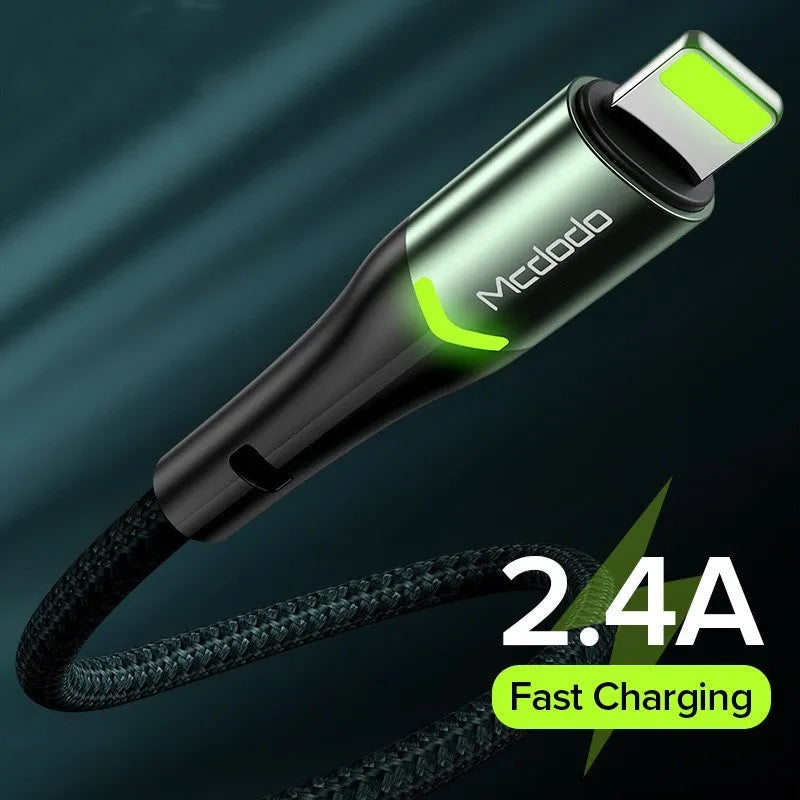 Apple compatible Lightning cable with LED indicator light, aluminium alloy connector, 1.2m length, black