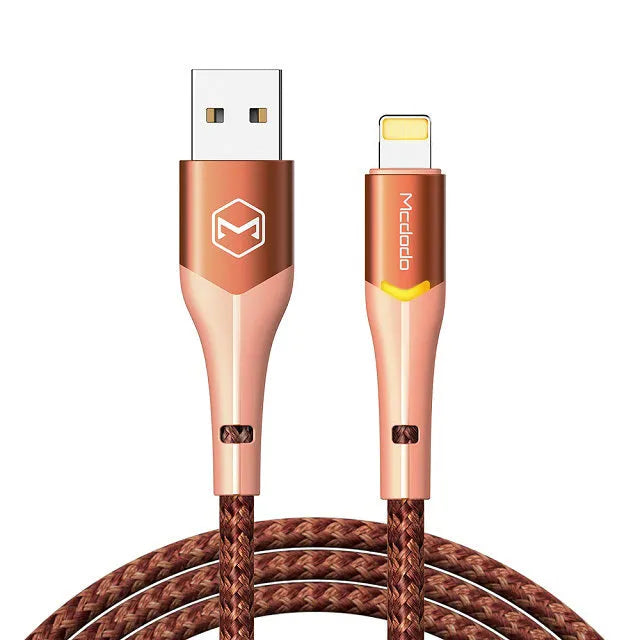 Apple compatible Lightning cable with LED indicator light, aluminium alloy connector, 1.2m length, black