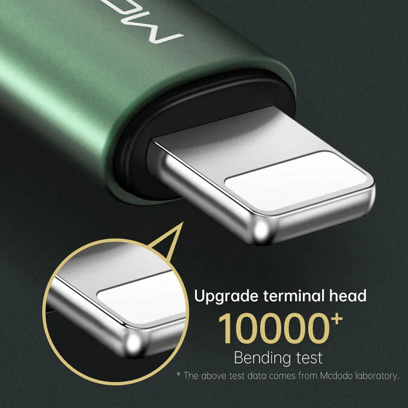 Apple compatible Lightning cable with LED indicator light, aluminium alloy connector, 1.2m length, black