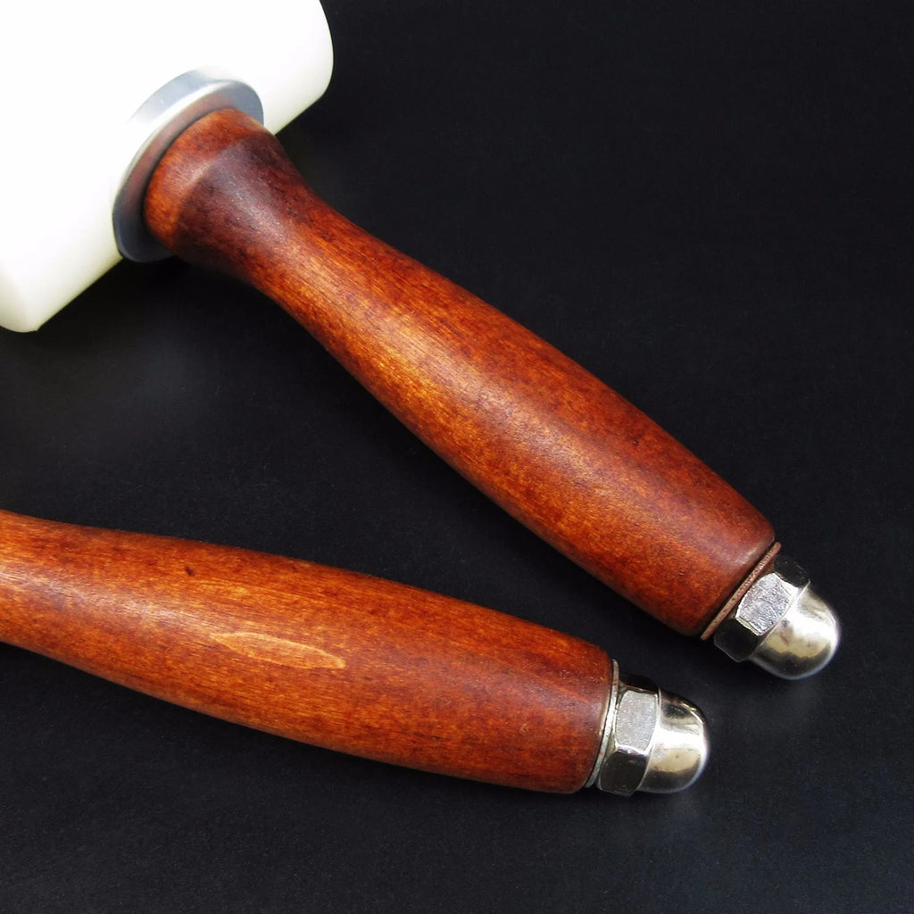 T-shaped nylon leather carving hammer with brown wooden handle for punching and engraving
