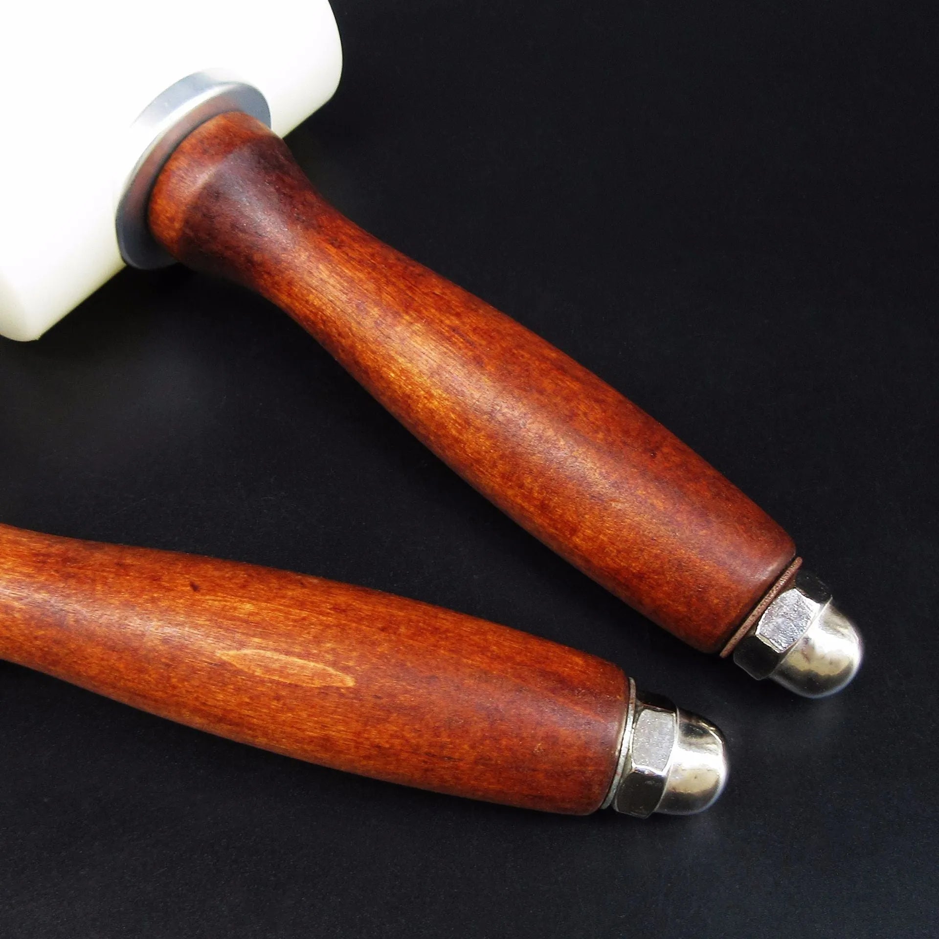 T-shaped nylon leather carving hammer with brown wooden handle for punching and engraving