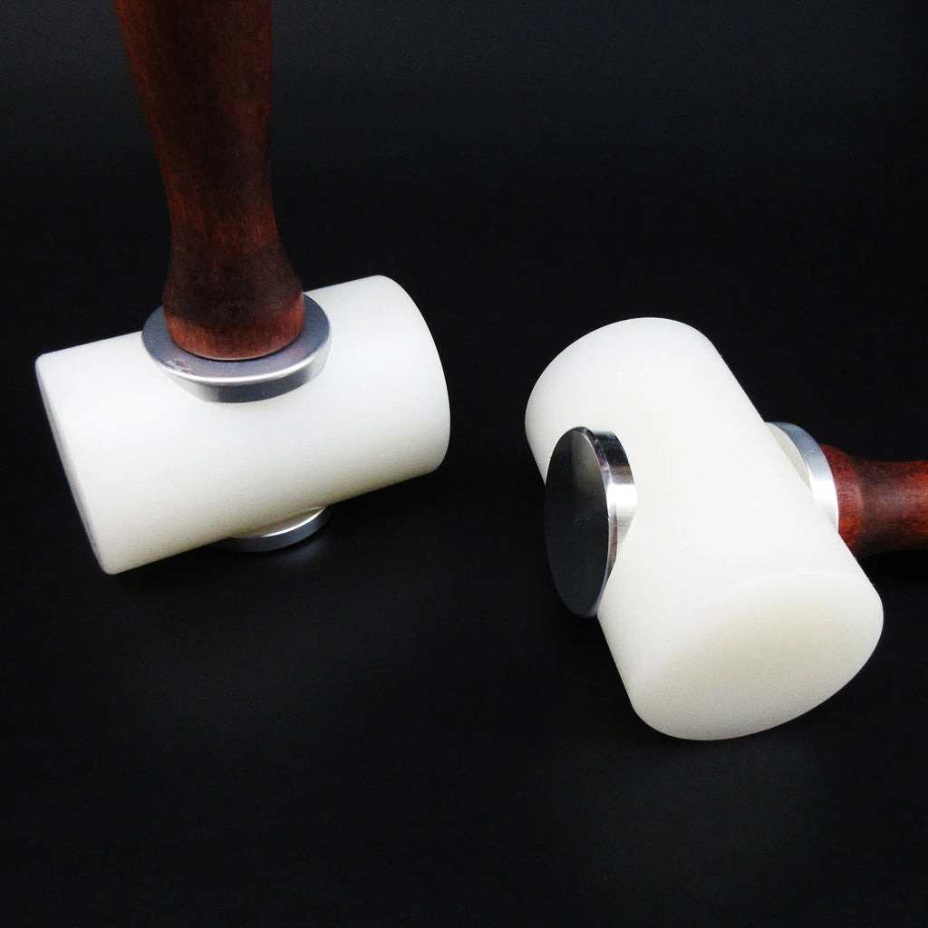 T-shaped nylon leather carving hammer with brown wooden handle for punching and engraving