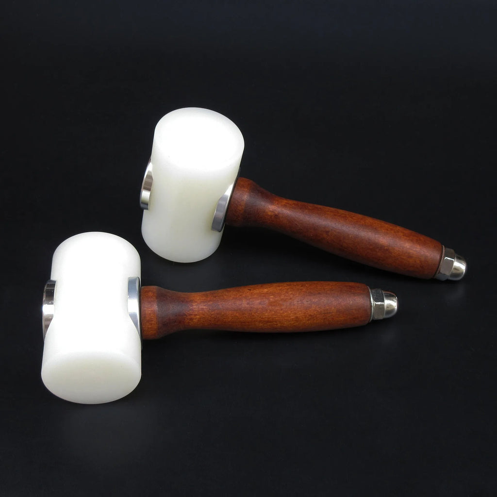 T-shaped nylon leather carving hammer with brown wooden handle for punching and engraving