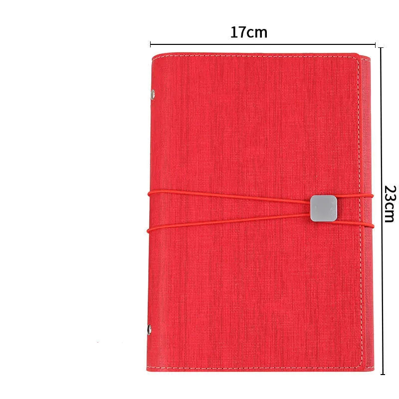 Tri-fold loose-leaf notebook with imitation leather cover, A5 size, beige paper, black colour