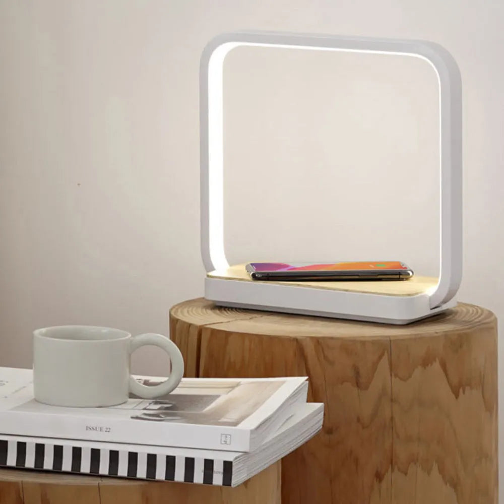 Modern smart bedside lamp with aluminium shade in white, featuring touch sensor and voice control.