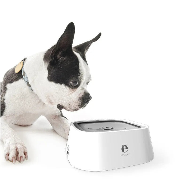 1.5L grey pet water bowl with floating plate, ABS and PP construction, anti-overflow design
