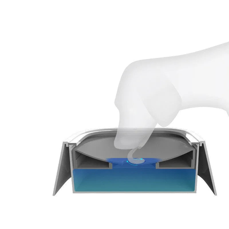 1.5L grey pet water bowl with floating plate, ABS and PP construction, anti-overflow design