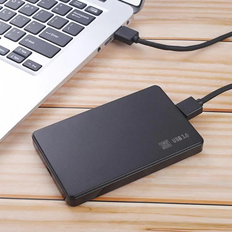 Black SATA hard disk enclosure with USB interface, ABS material, 120x73mm