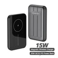 Blue magnetic wireless power bank for iPhone 12 showing USB charging port.