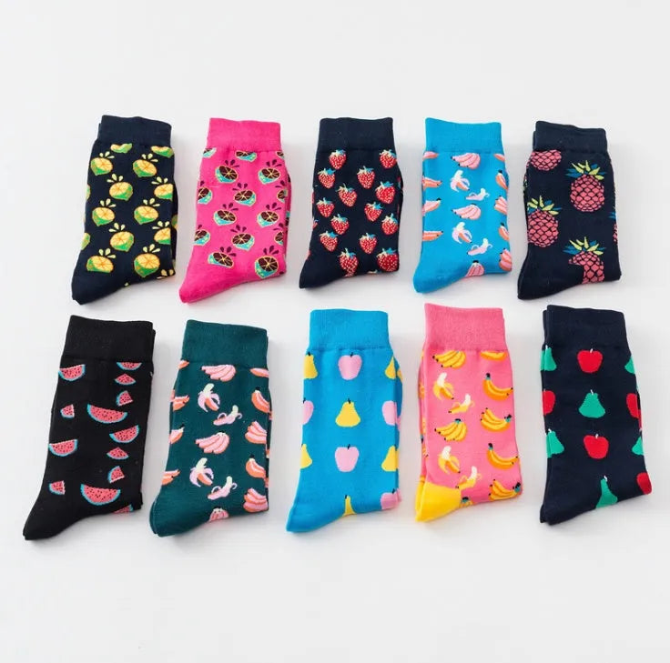 Happy tube socks with banana fruit design in cotton 200-pin high-density one size 39-43 for men and women