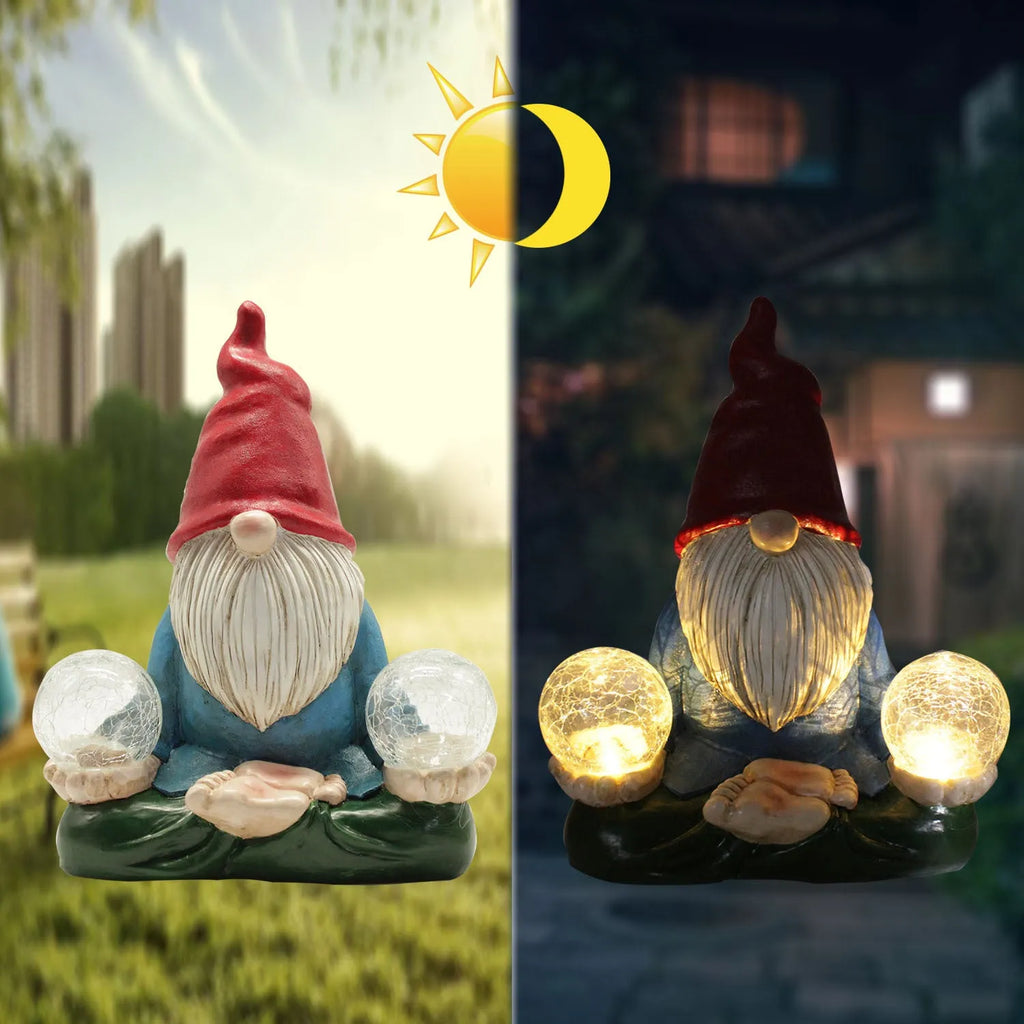 Solar LED resin dwarf doll outdoor garden statue with faceless old man design