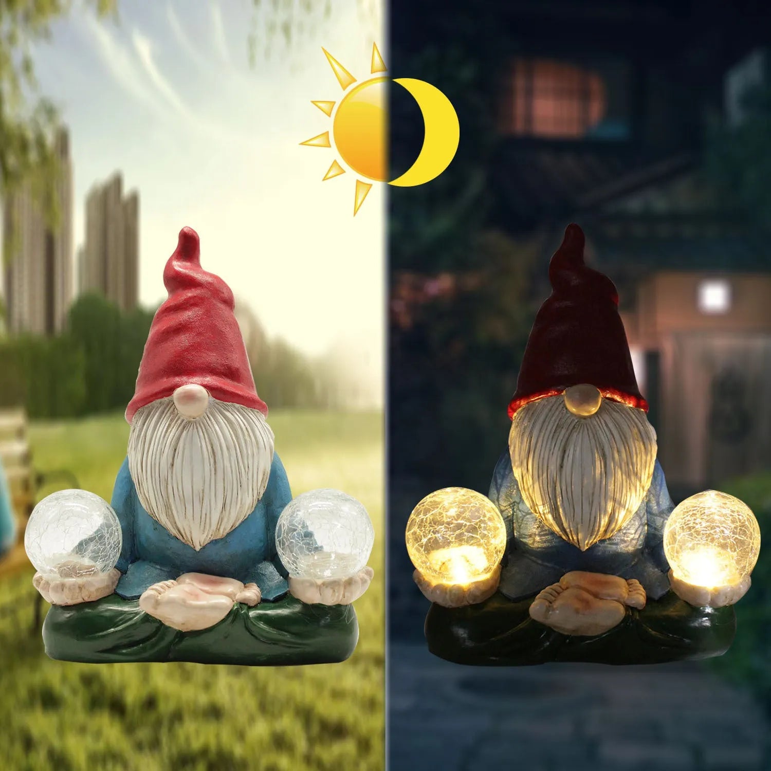 Solar LED resin dwarf doll outdoor garden statue with faceless old man design