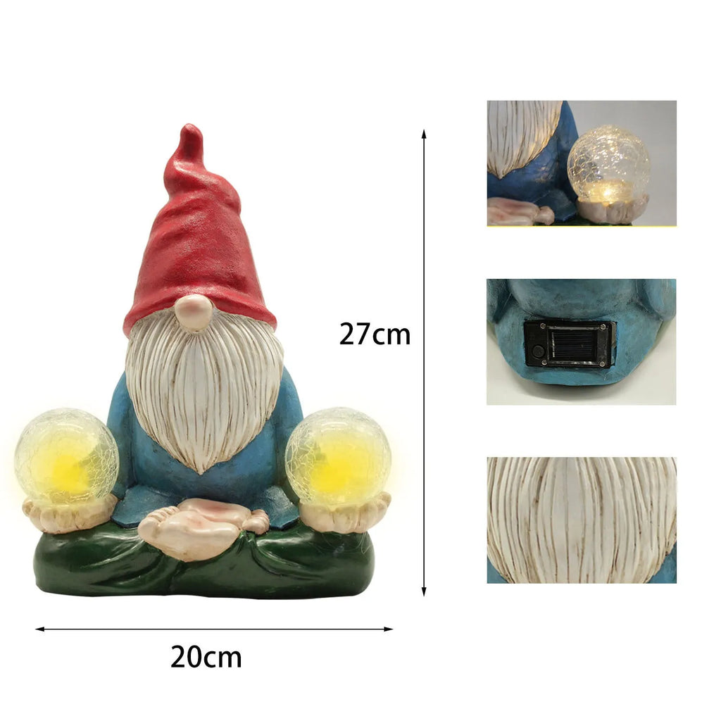 Solar LED resin dwarf doll outdoor garden statue with faceless old man design