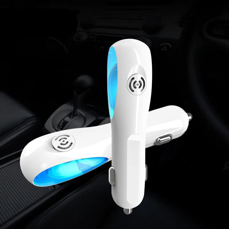 White PC negative ion air purifier, 25x26x104mm, for car DC12V use