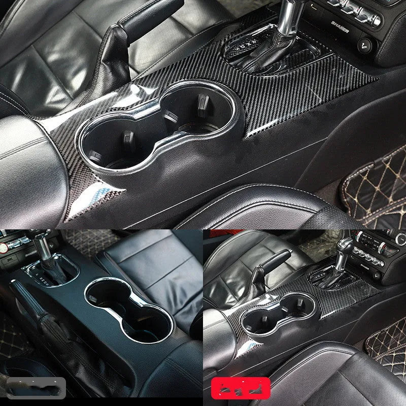 Black carbon fibre and crystal epoxy cup holder panel sticker, approximately 265mm x 510mm, for car interior modification