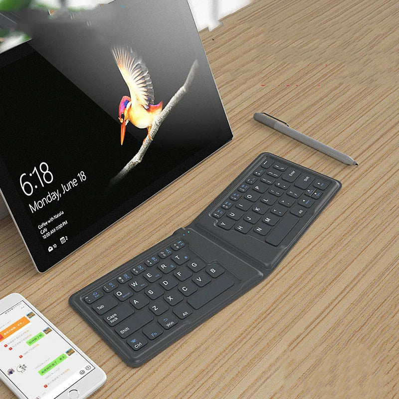Folding Bluetooth keyboard compatible with Apple devices, 64 keys, ABS material, USB rechargeable, style A 166 degree version
