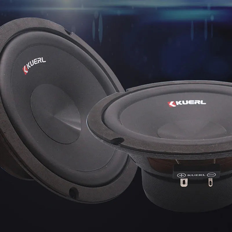 Modified 6.5 inch car audio speaker set in black with wiring and tweeter bases