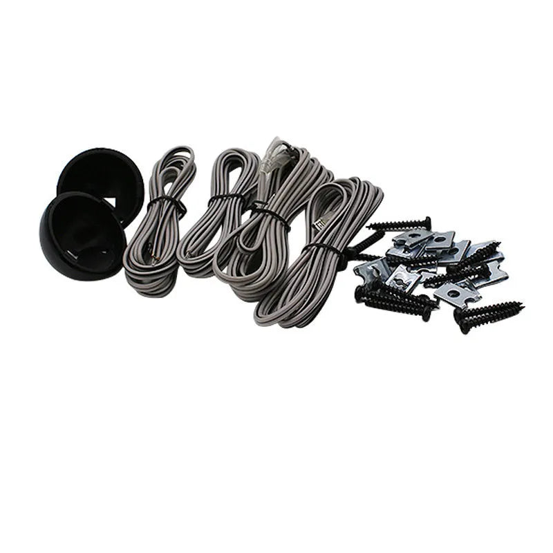 Modified 6.5 inch car audio speaker set in black with wiring and tweeter bases