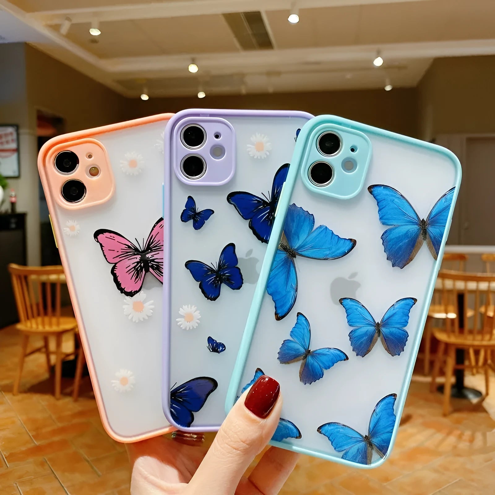 XS SE Butterfly Case for iPhone showing pink acrylic back with animal design and soft edges