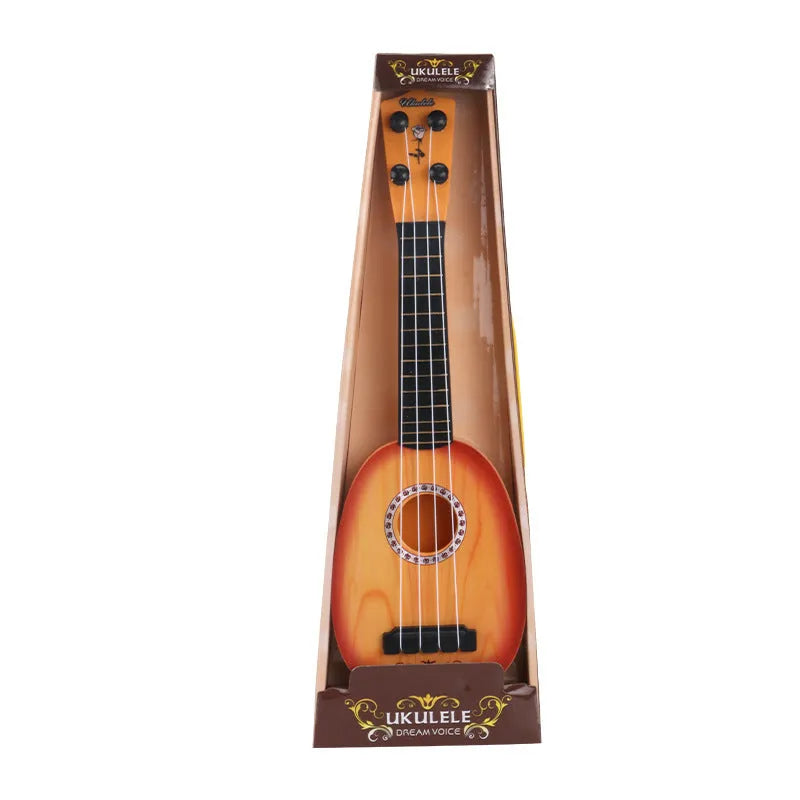 Plastic retro guitar toy ukulele for children's musical training with colour box packaging