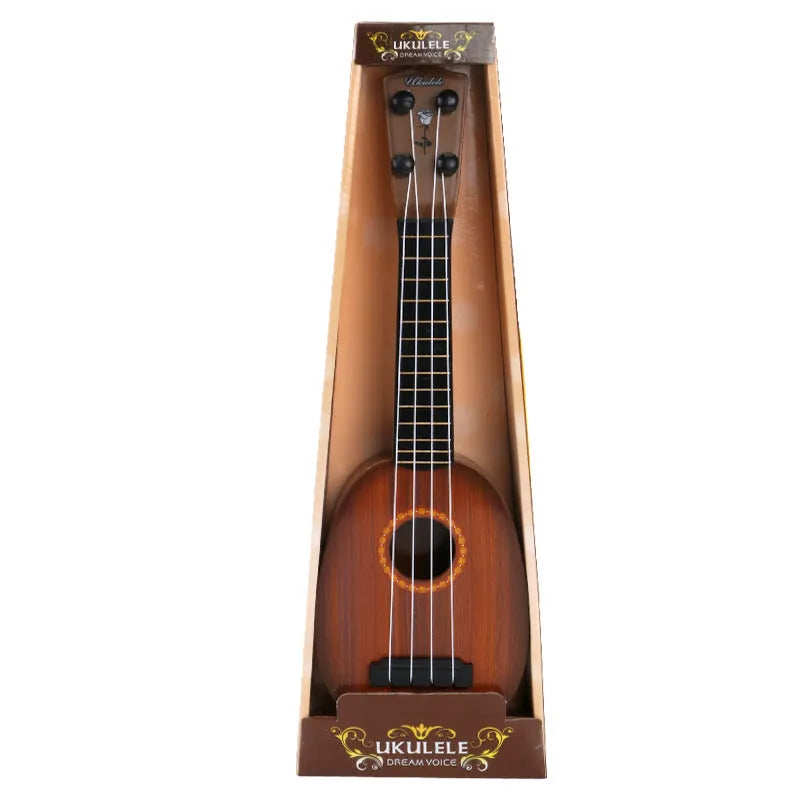 Plastic retro guitar toy ukulele for children's musical training with colour box packaging