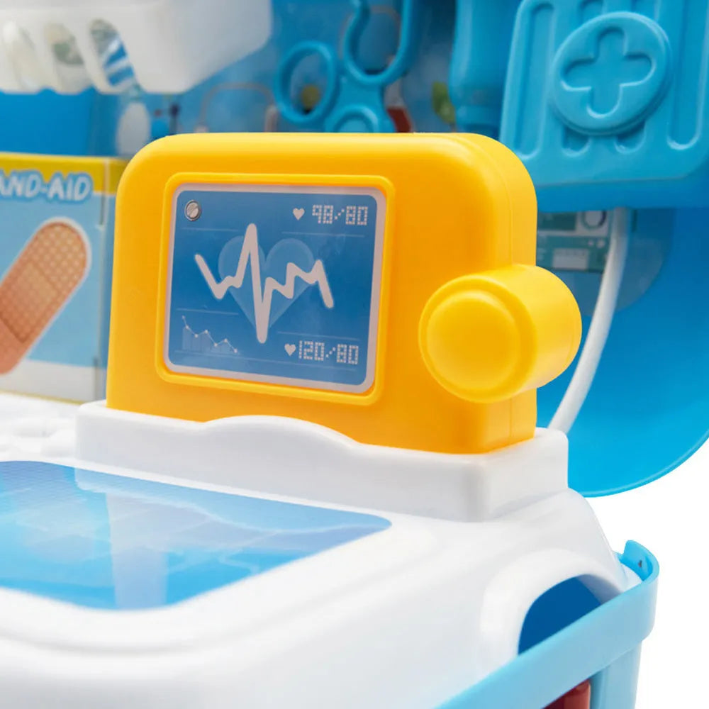 17PCS children pretend play doctor toy set in ABS plastic with medical backpack carry case