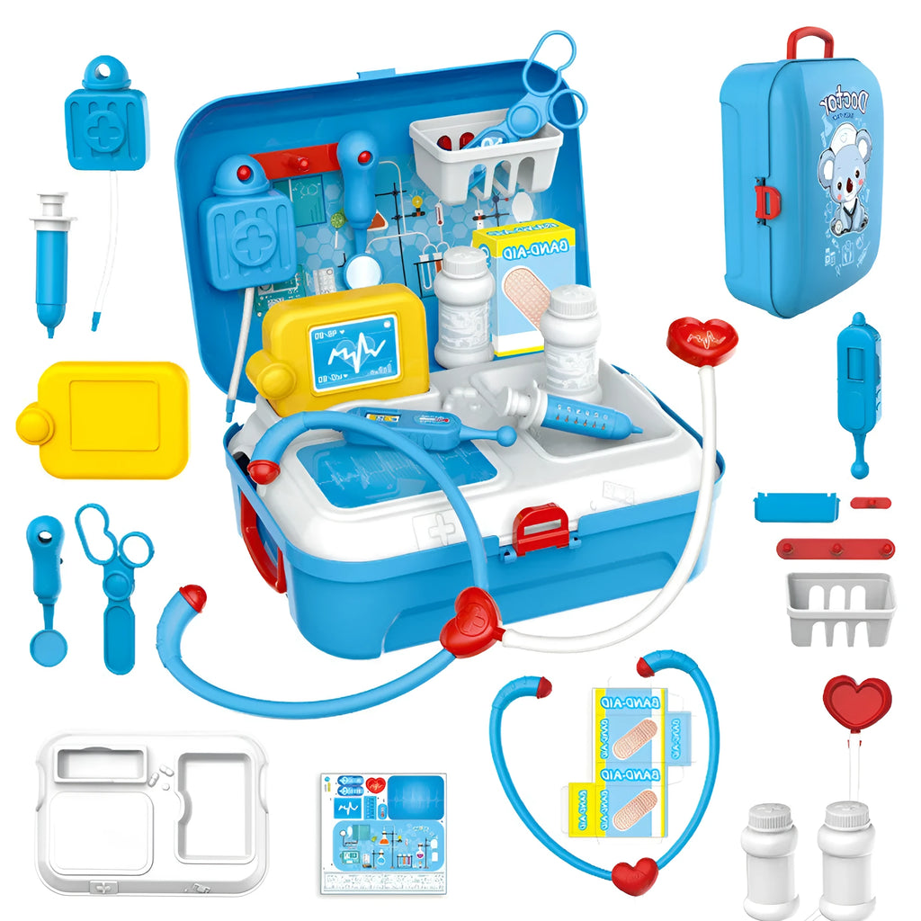 17PCS children pretend play doctor toy set in ABS plastic with medical backpack carry case
