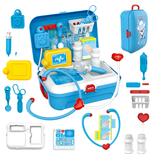 17PCS children pretend play doctor toy set in ABS plastic with medical backpack carry case