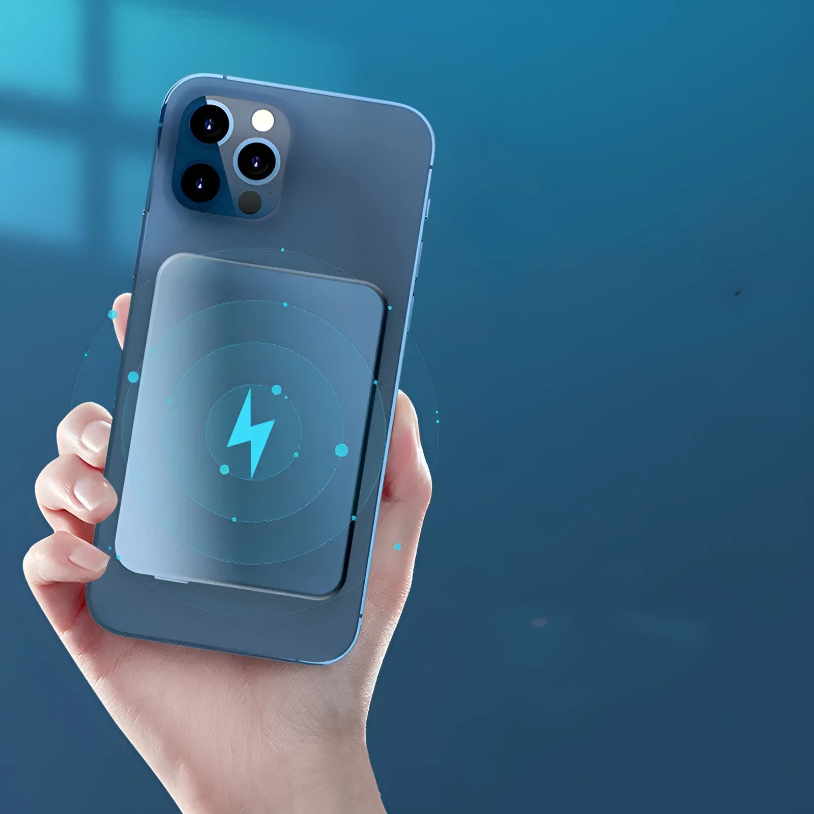 Silver all-aluminium wireless magnetic charging power bank showing USB-C port and compact size.