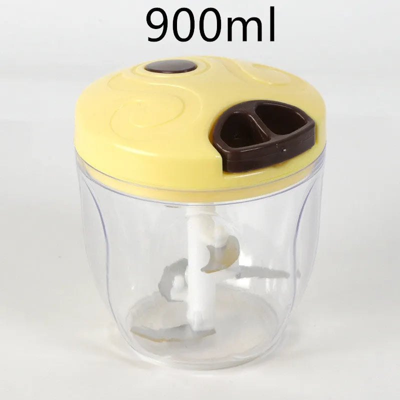 Green manual kitchen chopper shredder with three stainless steel blades and a 500 ml capacity.