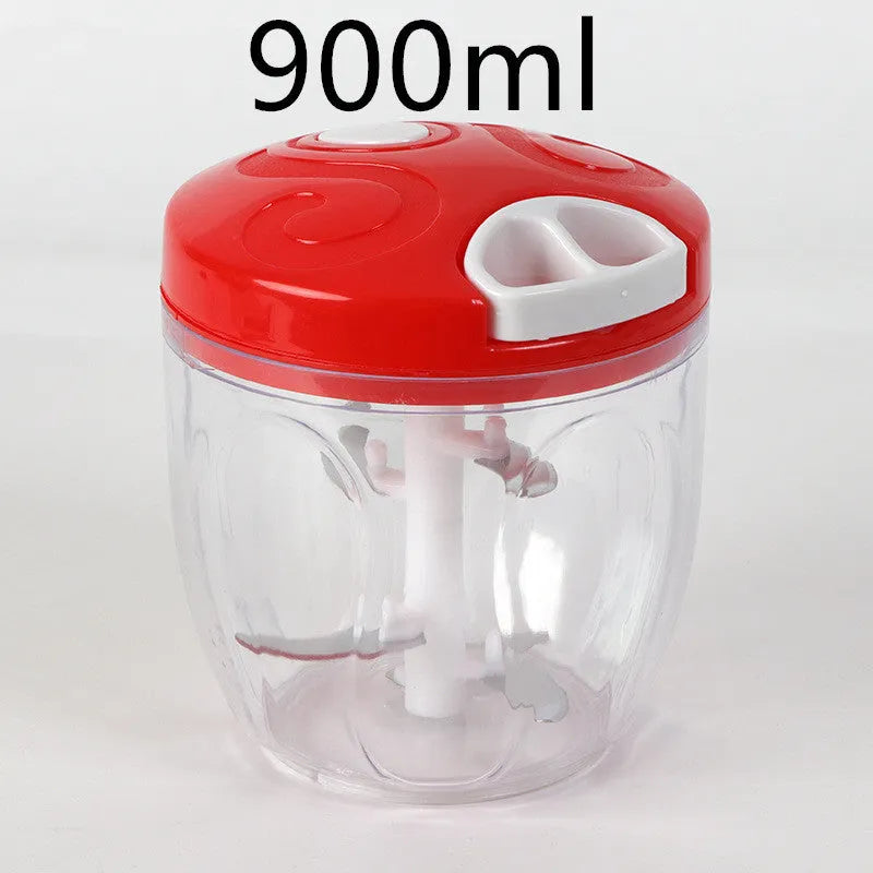 Green manual kitchen chopper shredder with three stainless steel blades and a 500 ml capacity.