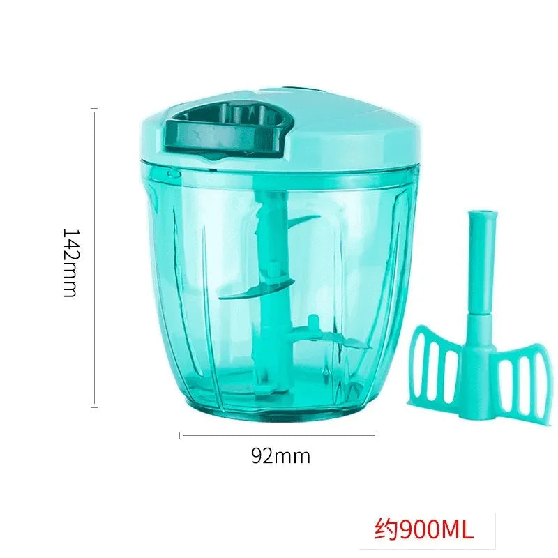 Green manual kitchen chopper shredder with three stainless steel blades and a 500 ml capacity.