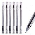 Syringe-style plastic cartridge pens in black, blue, and pink, shown in packs of 6 and 12.