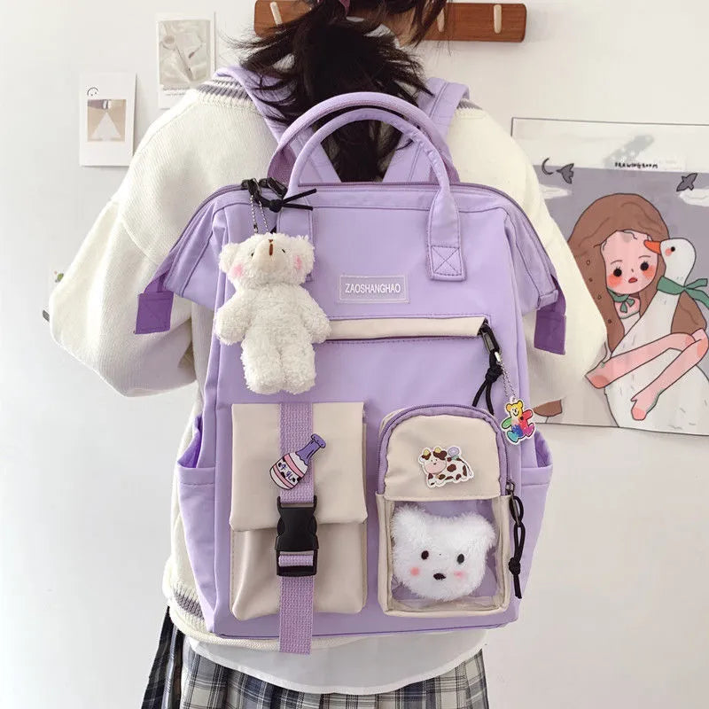 Preppy purple mini backpack, waterproof candy colour rucksack, 56-75L capacity, small fresh style