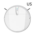Ultra-thin black and white robot vacuum cleaner with side brush, mop attachment, and charging dock.
