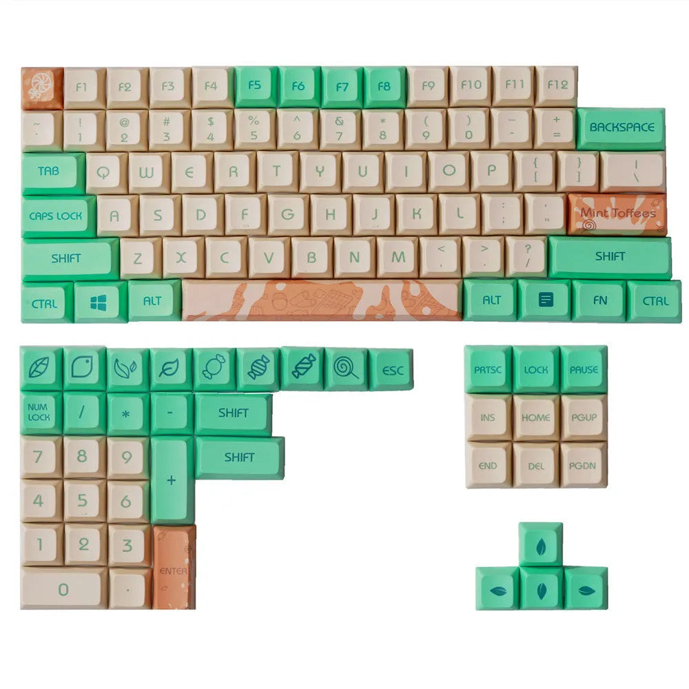 Mint Toffee DSA profile PBT sublimation keycaps for XDA104 mechanical keyboard layout