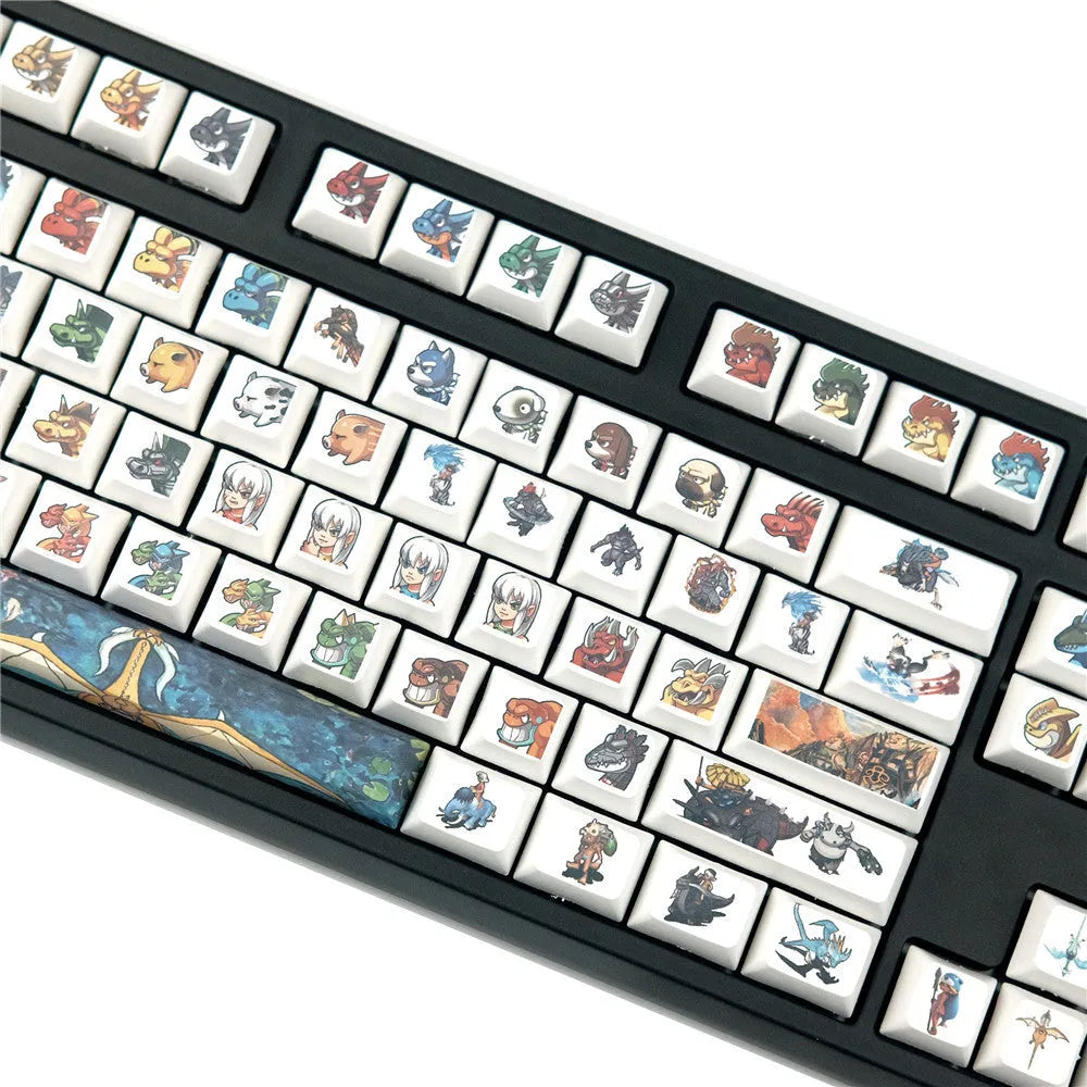 Xda Little Monster sublimation printed cartoon keycaps for mechanical keyboards in photo colour