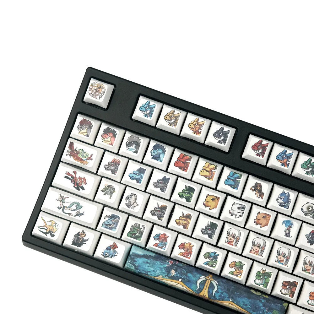 Xda Little Monster sublimation printed cartoon keycaps for mechanical keyboards in photo colour