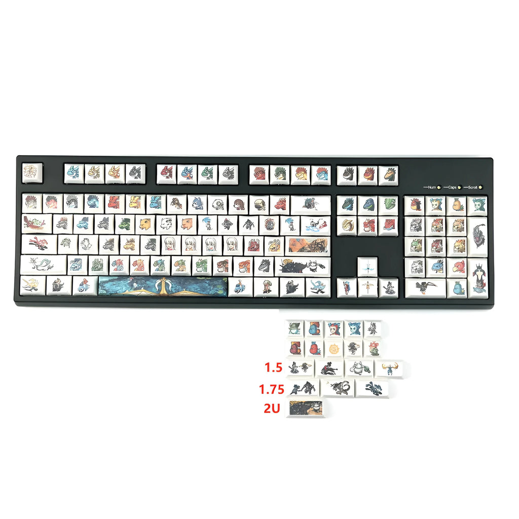 Xda Little Monster sublimation printed cartoon keycaps for mechanical keyboards in photo colour