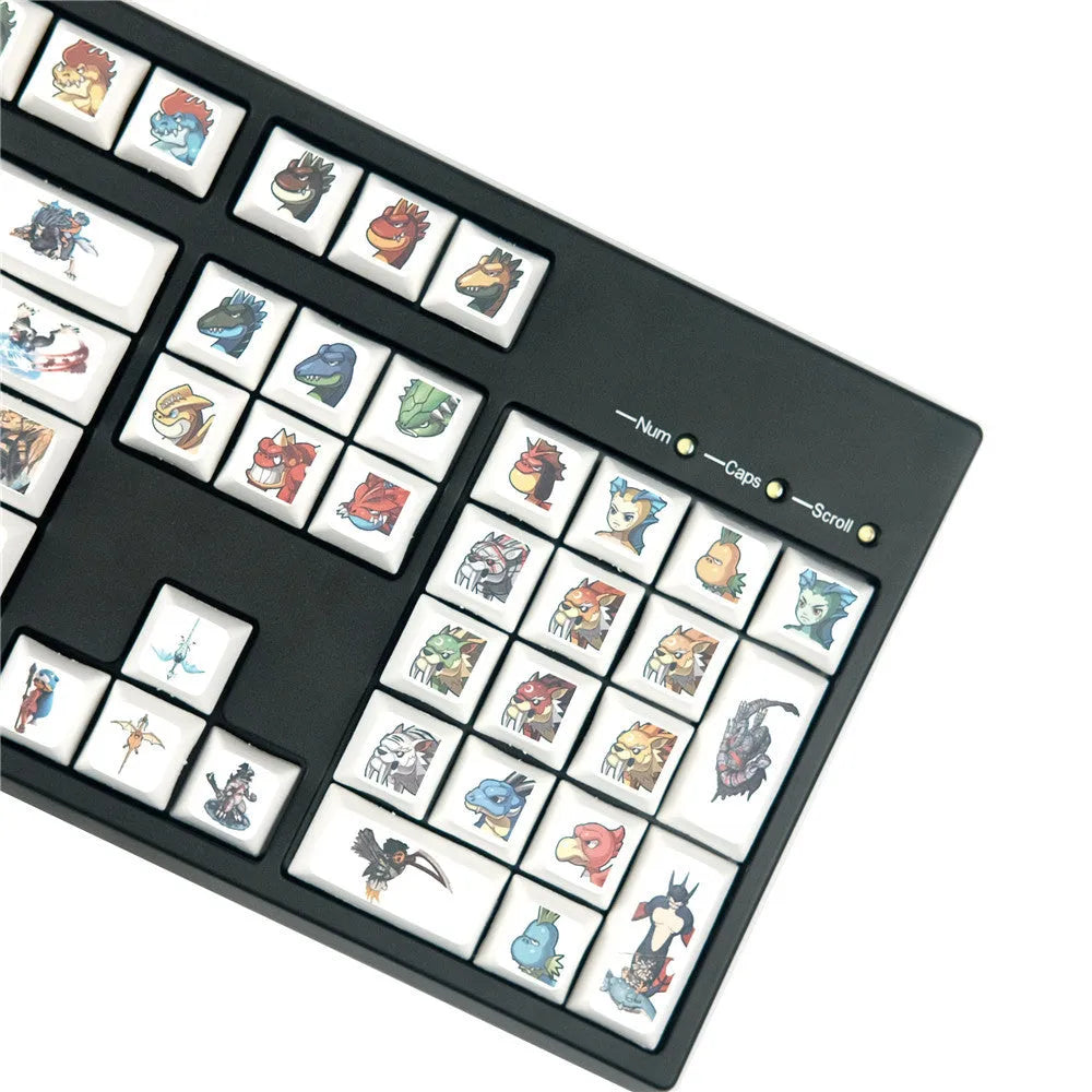 Xda Little Monster sublimation printed cartoon keycaps for mechanical keyboards in photo colour
