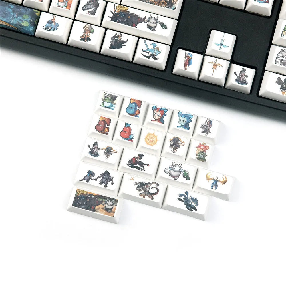 Xda Little Monster sublimation printed cartoon keycaps for mechanical keyboards in photo colour