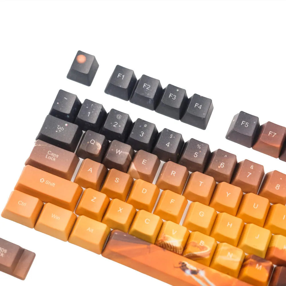 Saturn engraved mechanical keyboard keycaps with 108+2 key set and wireless USB connection