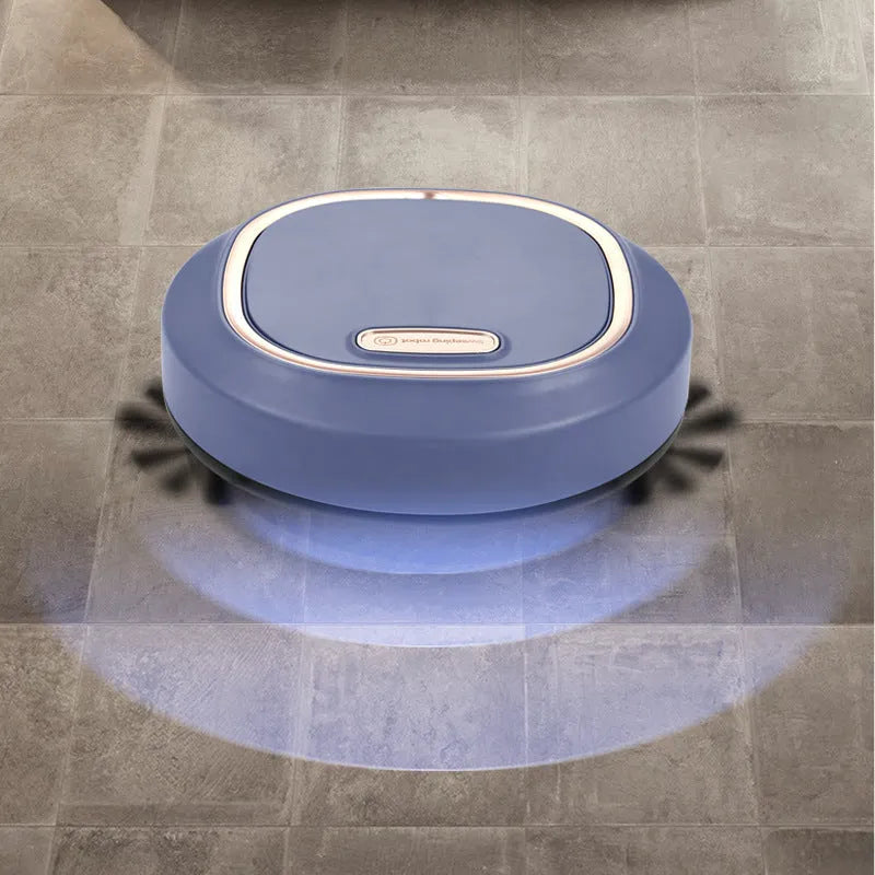 Fashion automatic intelligent sweeping robot in black with mopping function and mechanical collision bumpers on hard floor