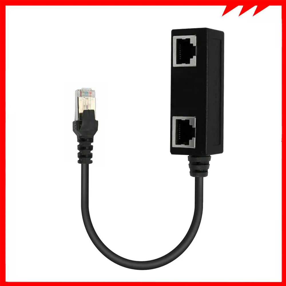 Black ABS RJ45 network splitter with one male plug and three female ports on a 78mm PCB board