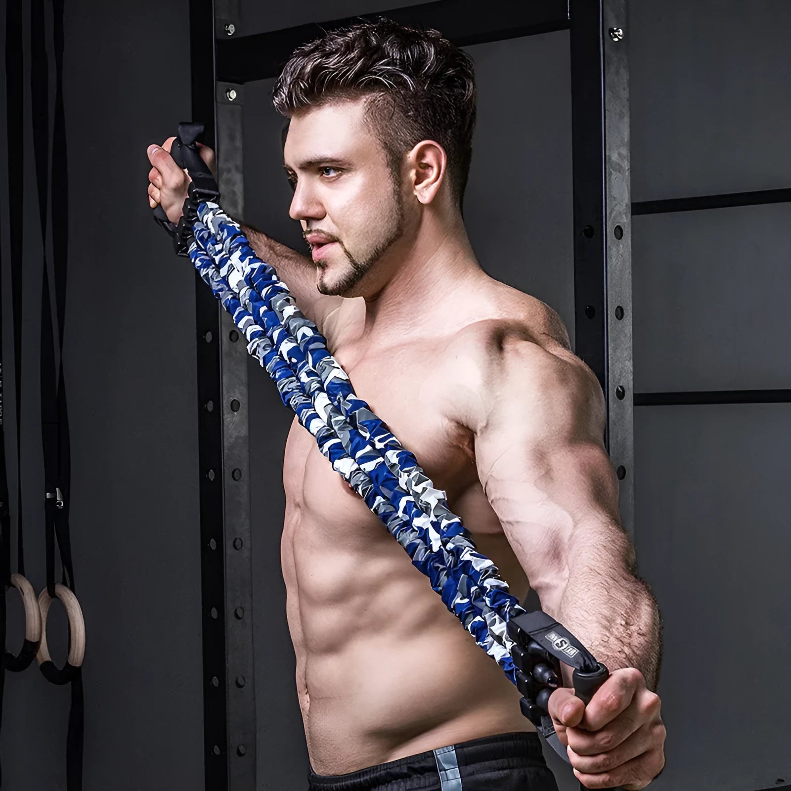 Elastic tension band exercise equipment, latex resistance device in camouflage colours, multiple weight options from 24KG to 120KG