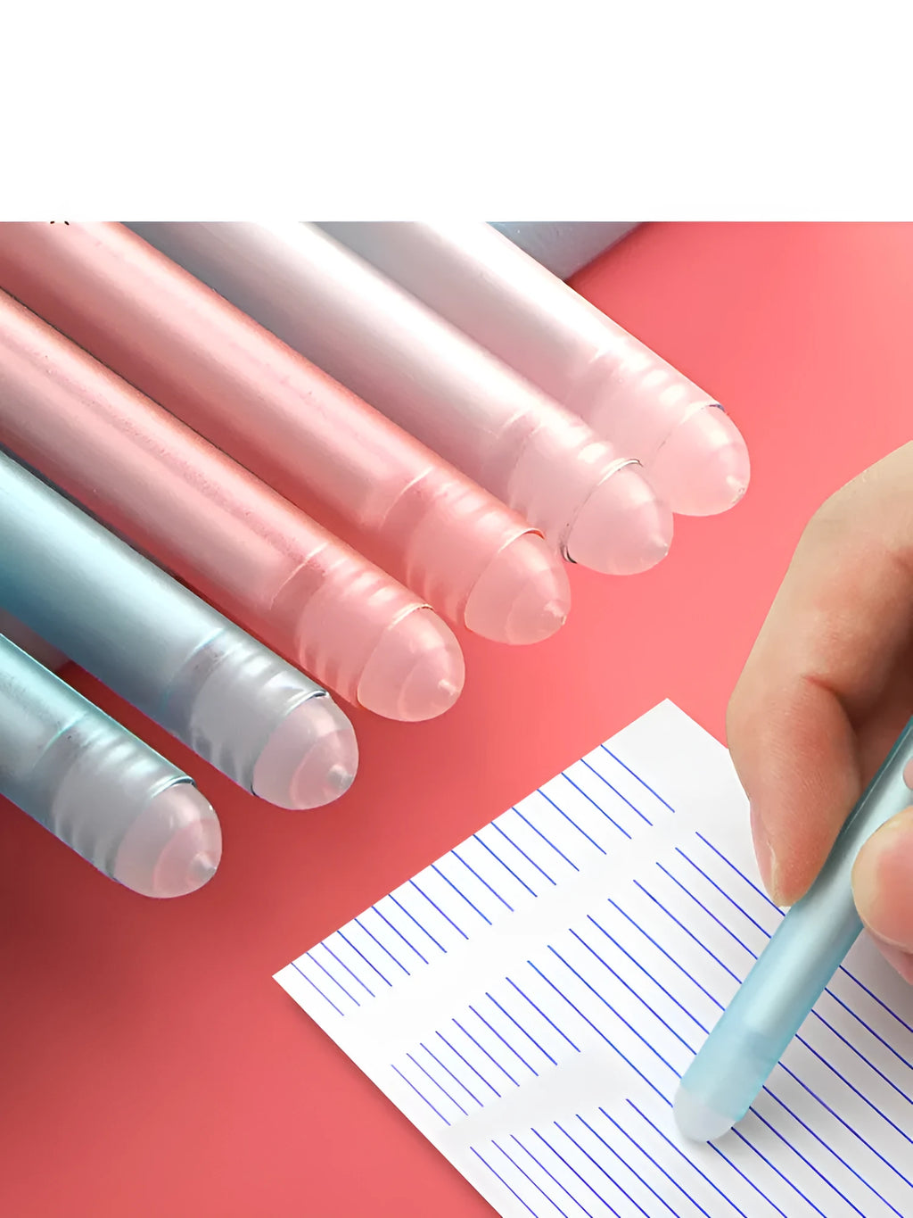 12 erasable gel pens in a box with 0.5mm needle tips in crystal blue and black cartoon styles