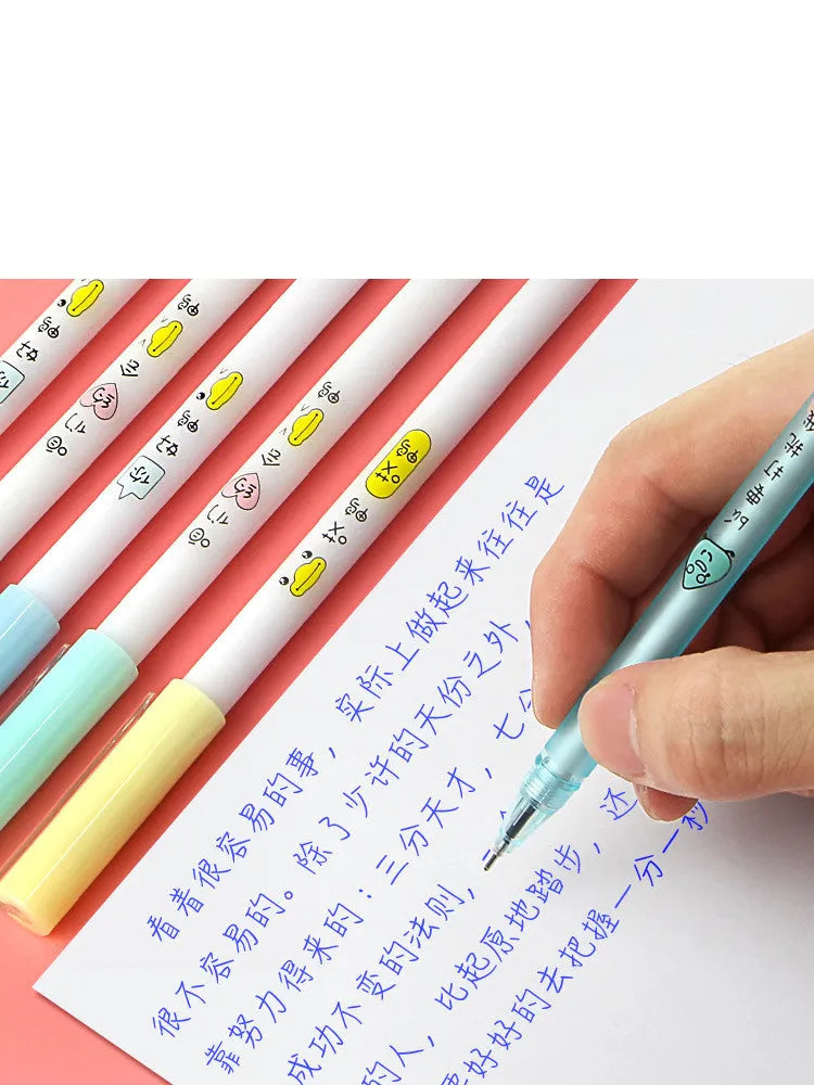 12 erasable gel pens in a box with 0.5mm needle tips in crystal blue and black cartoon styles
