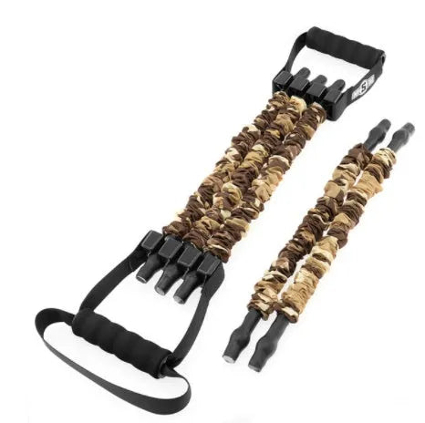 Elastic tension band exercise equipment, latex resistance device in camouflage colours, multiple weight options from 24KG to 120KG